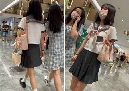 【 KFC-67 】⭐⭐JK制服学妹和闺蜜逛街，白色蕾丝内上下通透【750M】
