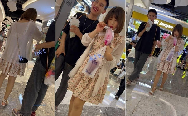 【 KFC-59 】⭐⭐小姐姐和男友逛街，碎花裙却穿了粉色骚内【422M】