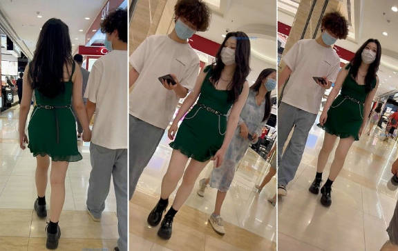 【 KFC-134 】⭐⭐长裙靓女和男友逛街.窄内在翘臀夹缝中生存【601M】