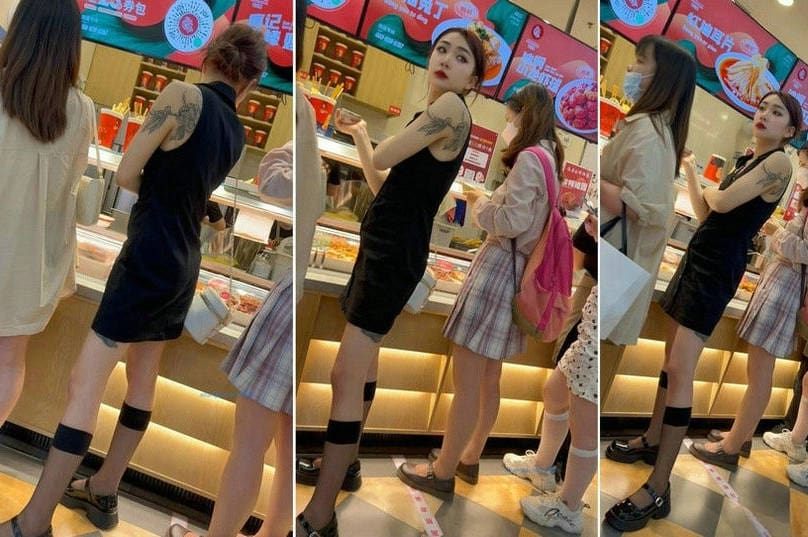 【 KFC-134 】⭐⭐性感烟熏妆靓女，短裙黑丝短袜，窄内够骚【433M】