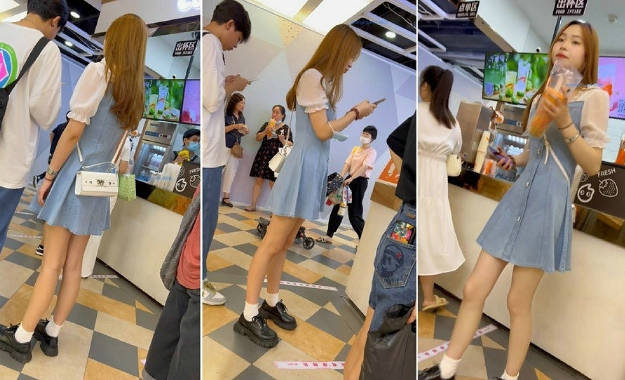 【 KFC-149 】⭐长裙学妹和男友逛街。打情骂俏.蕾丝白内可爱【531M】