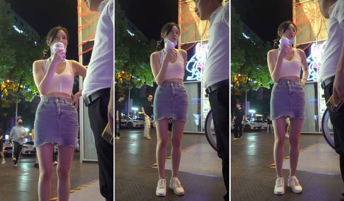 【YZWCD】YC545吊带内衣牛仔短裙美女！圆点图案白内！【299M】
