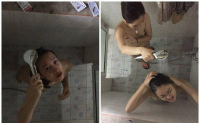 俯视角偷拍两个闺蜜一起冲凉❤️被眼镜小姐姐抬头发现了，一声尖叫响彻天【35M】